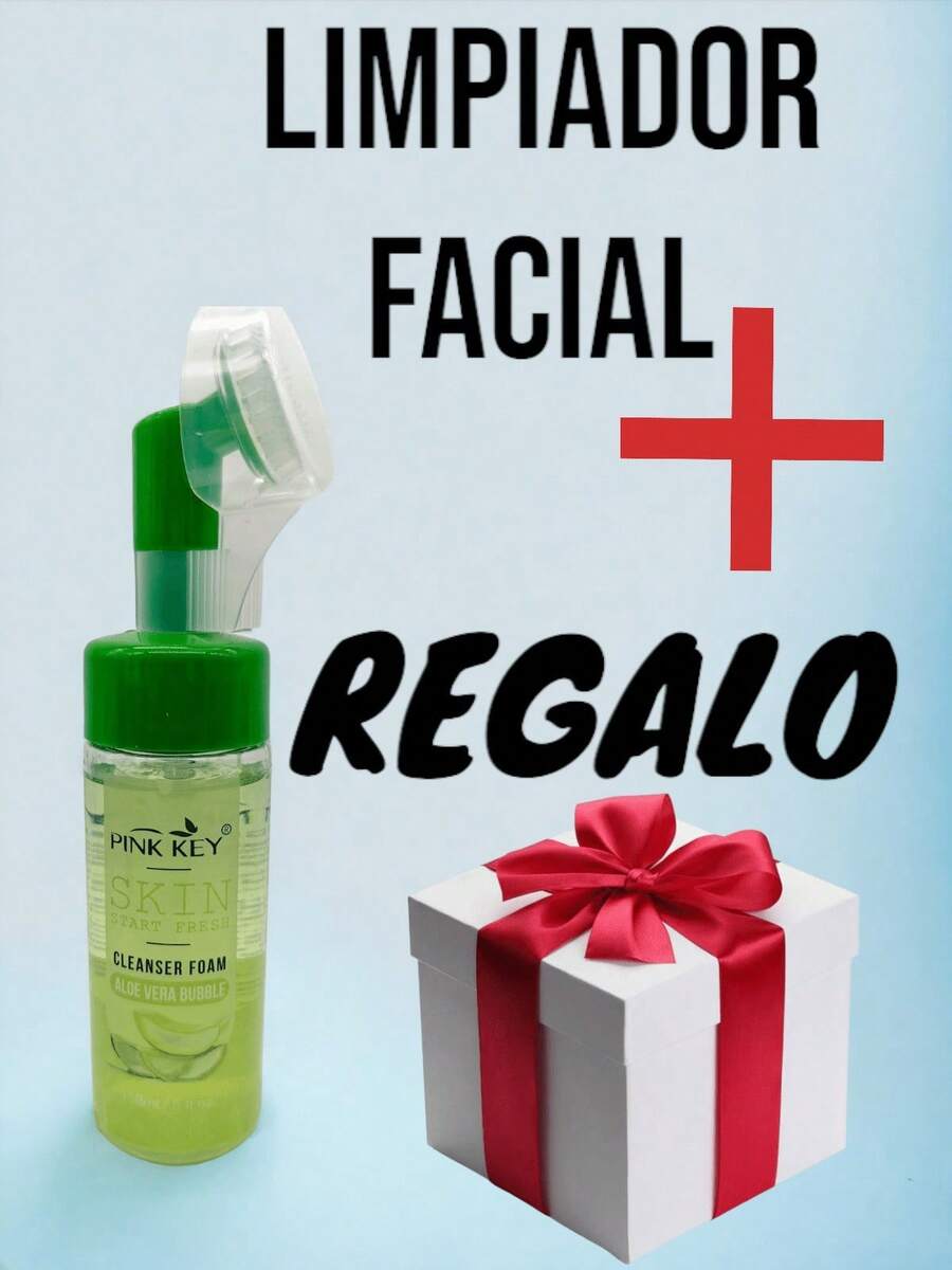 PINK KEY  Limpiador Facial Con Cepillo Silicon Espuma con Vitaminas Frutas Natural para Rutina Diaria Limpieza Facial - BURBUJA DE ALOE VERA - Ver 1