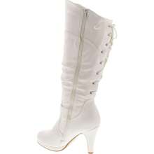 Womens Knee High Round Toe Lace-Up Slouched High Heel Boots - 白色 - 查看 4