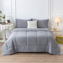 Nice Reversible Ultra-Soft Bedding Comforter Set - Jersey Knit T-Shirt Feeling - Cute Fluffy Lightweight Bedding Down Blanket Quilt With Pillowsham For Man Women Girl All Season Use - Twin / TWIN XL FULL QUEEN KING CAL KING Size - Rose Pink Purple Blue White Grey Blue Yellow Olive Emerald Green - 深灰色 - 查看 1