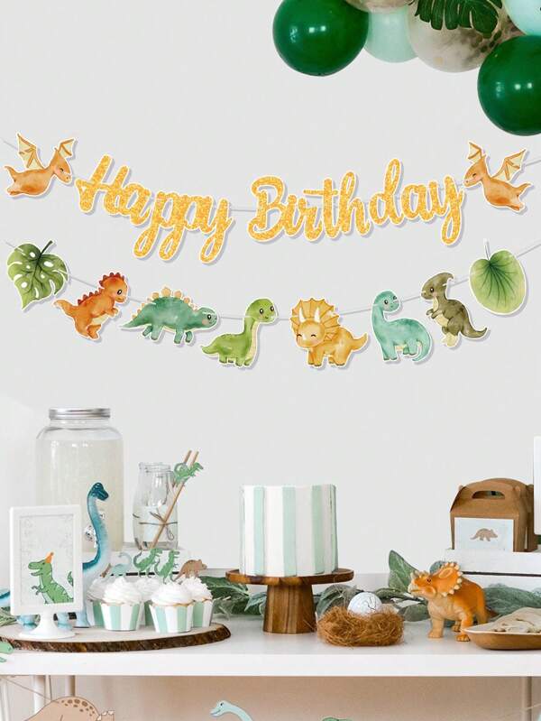 1 Stück Dschungel Tiere Dinosaurier Geburtstag Wimpelkette, Dinosaurier Themen Geburtstags Party Raum Wandhintergrund Dekoration Zubehör, beliebter Dinosaurier Stil Partyfavoritengeschenk, Geburtstagsgeschenk, Geburtsdekoration, Wanddekoration für Zuhause