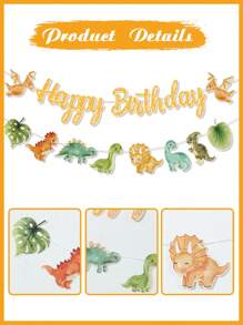 1件丛林动物恐龙生日横幅旗帜，恐龙主题生日派对房间墙面背景装饰，最受欢迎的恐龙风格派对用品、生日礼物、生日装饰、家居墙面装饰 - 綠色 - 查看 5