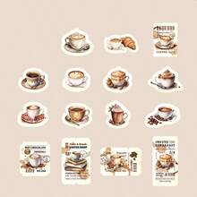 30Pcs/Pack Vintage Coffee Theme Stickers Decor Journaling Phone Case Aesthetic Collage Card Material Personalized Hand Account Journaling Labels - 1 box - View 15