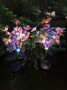1pc/2pcs Solar Simulation Butterfly Tree Light, Outdoor Yard Decoration Butterfly Light, For Lawn, Ground, Garden - Multicolor - View 2