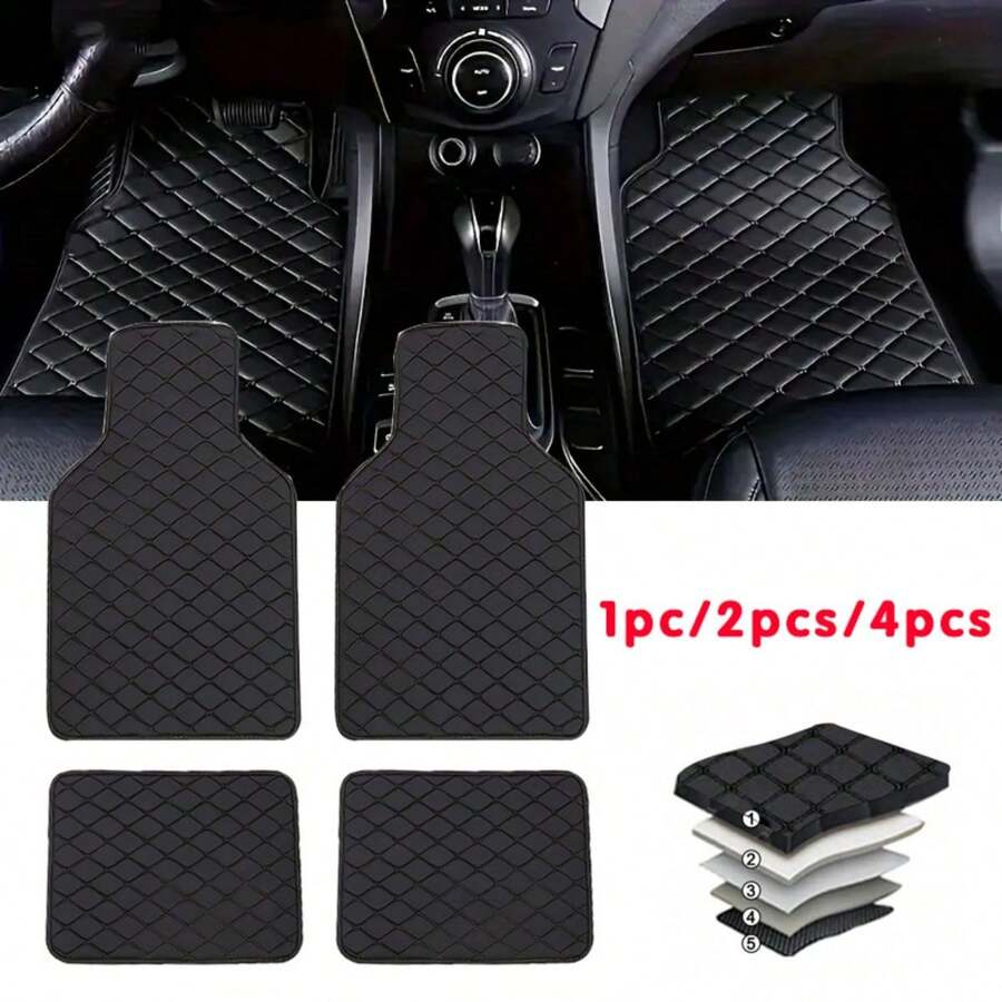 1pc/2pcs/4pcs 4pcs Car Floor Mats Universal Waterproof Front Rear Full Set Auto Rugs PU Leather Car Carpet Accessories Interior