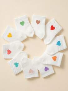 10 Pairs Children Heart-Shaped Soft Socks, Cute And Comfortable For Kids, Suitable For School, Party