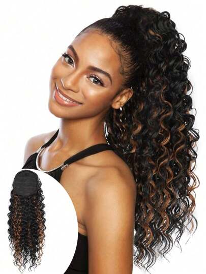1pc 18 Inch  Drawstring Ponytail  Natural Synthetic Hairpiece For Women Extensions Drawstring Ponytail For Women Long Curly Wavy Hair Drawstring Ponytail Natural Wavy Synthetic Hair Extensions Ponytail For Everyday Use