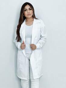 Jaleco Avental Oxford Feminino Tradicional Botão Manga Longa Enfermagem Medicina Acinturado Dentista Academico Estudante Saúde SUS - Branco - Visão 5