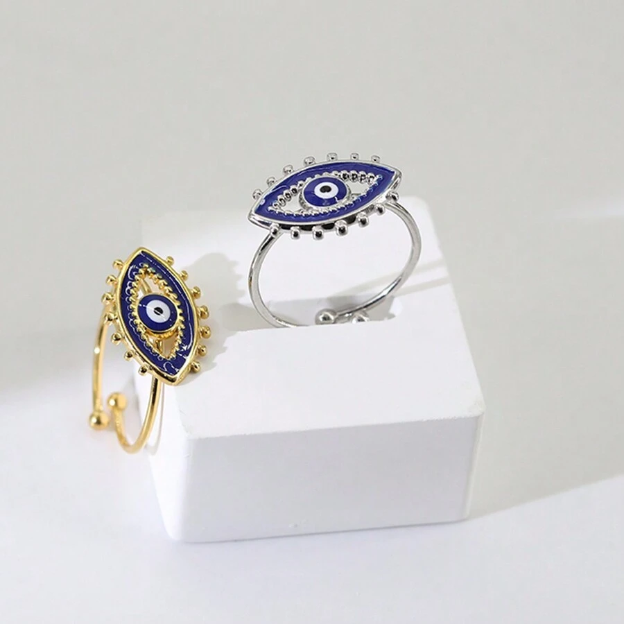 1 chiếc nhẫn mở trang trí mắt quỷ thời trang, thiết kế đơn giản cổ điển, thích hợp cho nam và nữ đeo hàng ngày hoặc đi biển - Nhẫn mắt quỷ - Xem 1