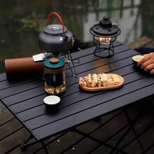 1pc Portable Foldable Table With Storage Bag, Aluminum Tube Frame And Iron Table Top, Suitable For Picnic, Camping, Travel Outdoors - Black - View 4