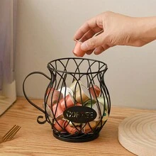 1pc Creative Iron Coffee Capsule Storage Basket, Home Kitchen Fruit Plate, Desk Snack Organizer, Metal Large Capacity Coffee Storage Rack Decoration - Gold - View 5