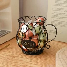 1pc Creative Iron Coffee Capsule Storage Basket, Home Kitchen Fruit Plate, Desk Snack Organizer, Metal Large Capacity Coffee Storage Rack Decoration - Gold - View 4