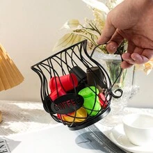 1pc Creative Iron Coffee Capsule Storage Basket, Home Kitchen Fruit Plate, Desk Snack Organizer, Metal Large Capacity Coffee Storage Rack Decoration - Gold - View 3