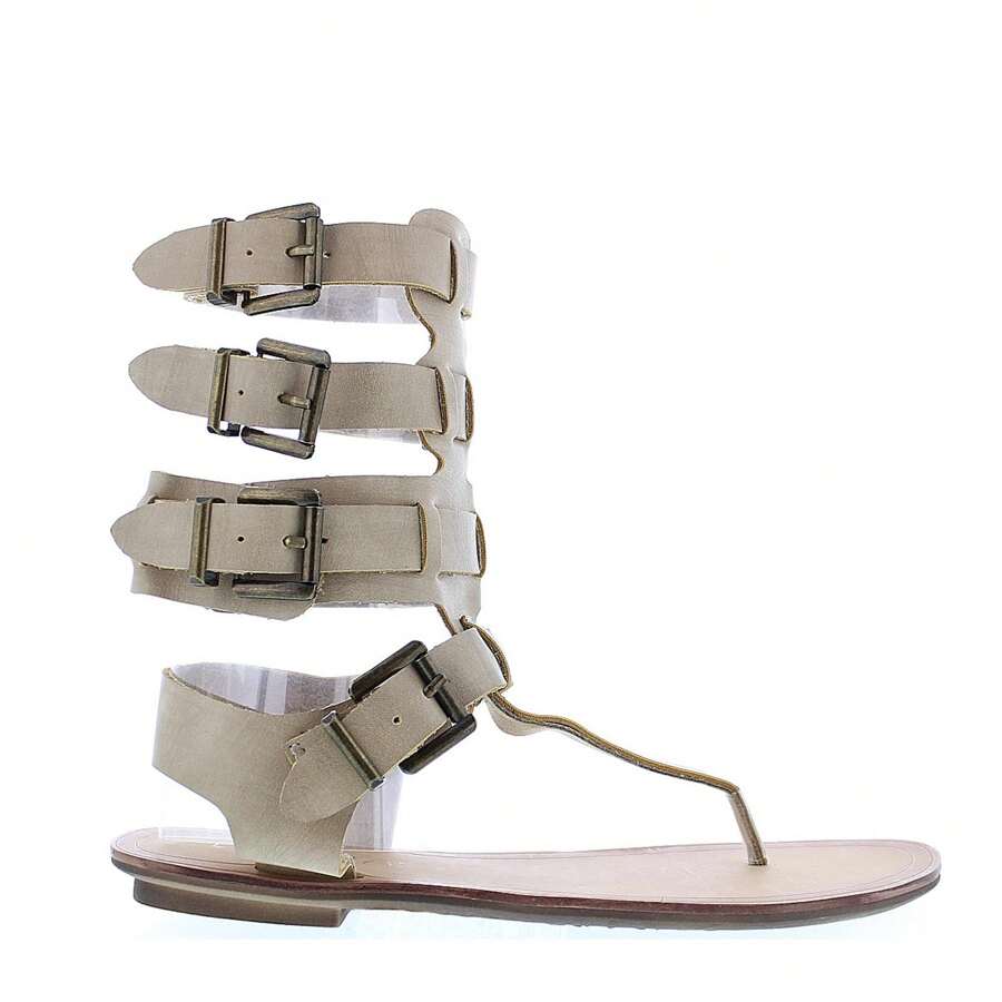 Women Leatherette Strappy T-Strap Gladiator Thong Sandal - 裸體 - 查看 1