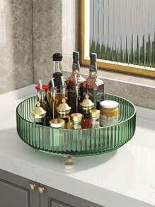 1pc Plastic Transparent Rotating Spice Box Storage Rack, Kitchen Countertop Condiment Organizer Tray For Bottles & Jars, Multi-Purpose Seasoning Storage Tray For Home Use - Multicolor - View 1