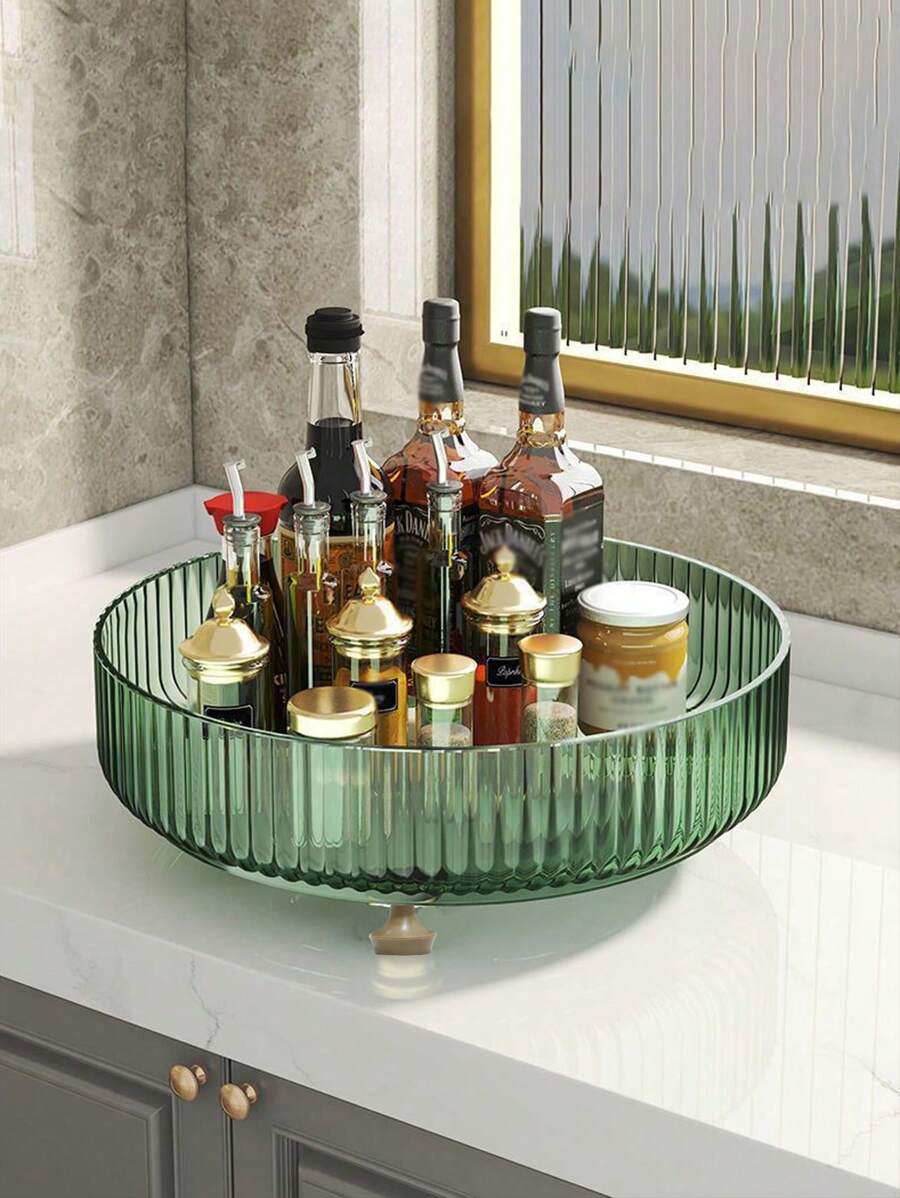1pc Plastic Transparent Rotating Spice Box Storage Rack, Kitchen Countertop Condiment Organizer Tray For Bottles & Jars, Multi-Purpose Seasoning Storage Tray For Home Use - Multicolor - View 1