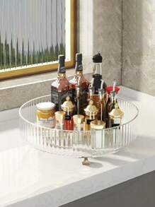 1pc Plastic Transparent Rotating Spice Box Storage Rack, Kitchen Countertop Condiment Organizer Tray For Bottles & Jars, Multi-Purpose Seasoning Storage Tray For Home Use - Multicolor - View 3