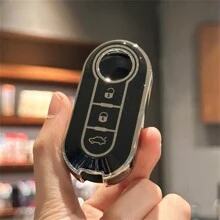 Key Fob Cover With Keyring Keychain Lanyard For Fiat 500 500L Brava Bravo Doblo Ducato Fiorino Punto Panda Palio Stilo Lancia,3 Buttons TPU Flip Key Fob Protective Cover Car Key Cover Case Car Accessories Bag Charm Backpack For School
