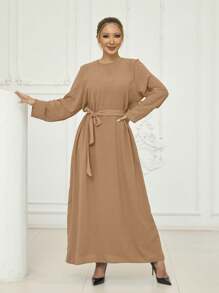 1pc Breathable & Skin-Friendly Fabric Simple & Versatile Back Zip Abaya For Women's Daily Wear, CEY Soft Hijab,Women Veil - Multicolor - View 4