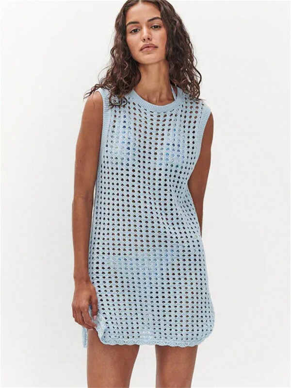 European And American Summer Women's Outdoor Beach Knitted Hollow Out Cover-Up