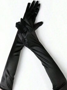 1 Pair Women Elegant And Fashionable Satin Bridal Gloves Suitable For Banquet, Wedding And Daily Outfits Matching Halloween Autumn Accessories