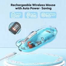 Chuột Bluetooth không dây, Chuột trong suốt, Chuột văn phòng sạc lại không gây tiếng ồn, Chuột máy tính kết nối nhiều thiết bị, Thích hợp cho máy tính để bàn/máy tính xách tay, Quà tặng cho phụ nữ - Màu xanh lam - Xem 5
