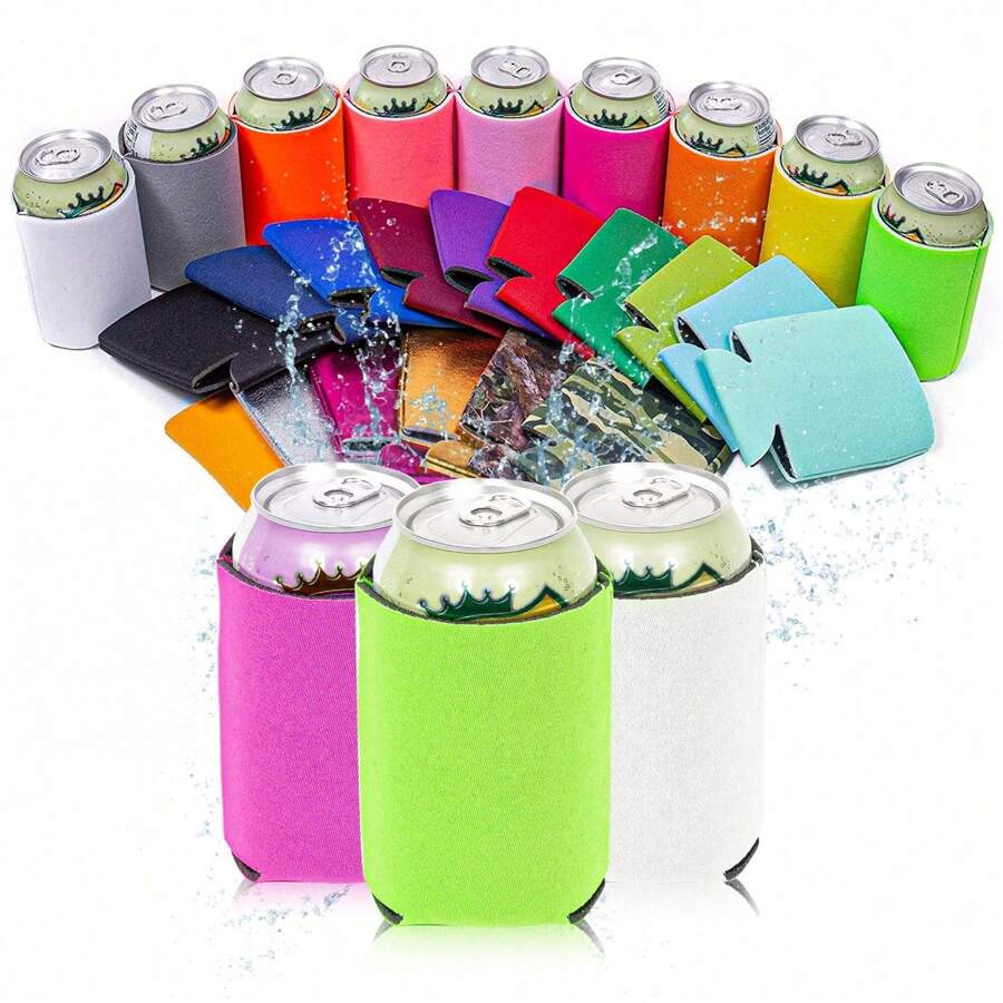 5 Pcs Blank Can Coolers, Plain Bulk Collapsible Foam Soda Cover Coolies, Personalized Sublimation Sleeves For Weddings, Bachelorette Parties, HTV Projects - Multicolor - View 1