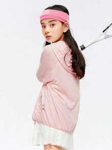 Annil Tween Girl 夏季简约运动透气防晒连帽外套 粉色 - 粉色 - 查看 3