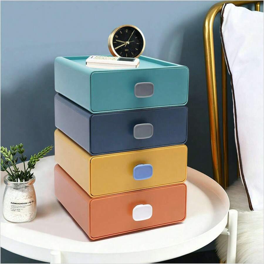 Desktop Storage Box Office Drawer Organizer Plastic Desk Storage Container - Multicolor - View 1
