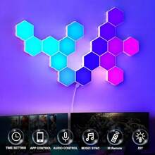 SUIDHOME 智能 LED 六角形壁灯、六角形灯板、智能应用 Wi-Fi 和语音控制 RGBIC 家居装饰创意灯带音乐同步，可与 Alexa Assistant DIY 六角形灯配合使用，适用于游戏室、客厅、卧室派对装饰，3 件装、6 件装、10 件装、12 件装、15 件装、20 件装 - RGB彩光 - 查看 8