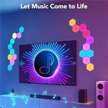 SUIDHOME 智能 LED 六角形壁灯、六角形灯板、智能应用 Wi-Fi 和语音控制 RGBIC 家居装饰创意灯带音乐同步，可与 Alexa Assistant DIY 六角形灯配合使用，适用于游戏室、客厅、卧室派对装饰，3 件装、6 件装、10 件装、12 件装、15 件装、20 件装 - RGB彩光 - 查看 9