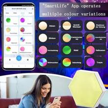 SUIDHOME 智能 LED 六角形壁灯、六角形灯板、智能应用 Wi-Fi 和语音控制 RGBIC 家居装饰创意灯带音乐同步，可与 Alexa Assistant DIY 六角形灯配合使用，适用于游戏室、客厅、卧室派对装饰，3 件装、6 件装、10 件装、12 件装、15 件装、20 件装 - RGB彩光 - 查看 11