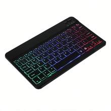 Conjunto de ratón y teclado inalámbricos, compatible con Bluetooth, teclado retroiluminado RGB arcoíris, compatible con tabletas, Android, iOS, Windows - Blanco - Ver 4
