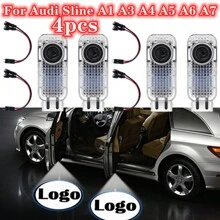 4入組汽車門迎賓燈LED標識投影燈，適用於Audi A3 A4 B8 8P 8V A6 C7 A5 Q5 B7 B6 B9 Sline QUATTRO RS Q3 Q7 S4 S5 S6汽車造型