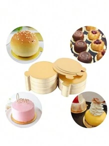 100pcs Mini Round Paper Cake Base, Golden Mousse Dessert Board, Disposable Paper Cupcake Base, Suitable For Wedding Birthday Party Dessert Display Tray Pastry Board - Oil-Proof And Moisture-Proof,Christmas