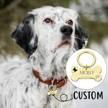 骨形個性化狗牌 - 雙面刻字寵物名牌，不銹鋼寵物ID標籤 - 玫瑰紅 - 查看 6