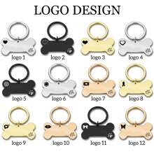 骨形個性化狗牌 - 雙面刻字寵物名牌，不銹鋼寵物ID標籤 - 玫瑰紅 - 查看 8