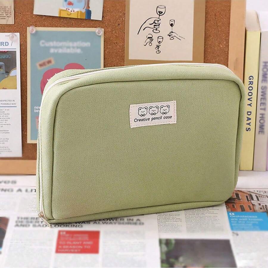 1 pieza- Bolsa grande de almacenamiento dividida para lápices de estudiantes con capacidad amplia, bolsa de lona - Multicolor - Ver 1