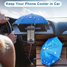 1 pieza Paraguas de celular, Paraguas de móvil, Mini paraguas para móvil para exteriores, Paraguas para el teléfono móvil para montar al aire libre, Paraguas de protección contra la lluvia con excelente efecto de sombreado, Conveniente para revisar el teléfono celular al sol, Necesario para entrega de servicio para llevar un paraguas para móvil - Azul - Ver 2