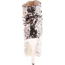 Women's Multi Color Sequins Peep Toe High Heel Above Ankle Bootie - Rose Gold - View 5
