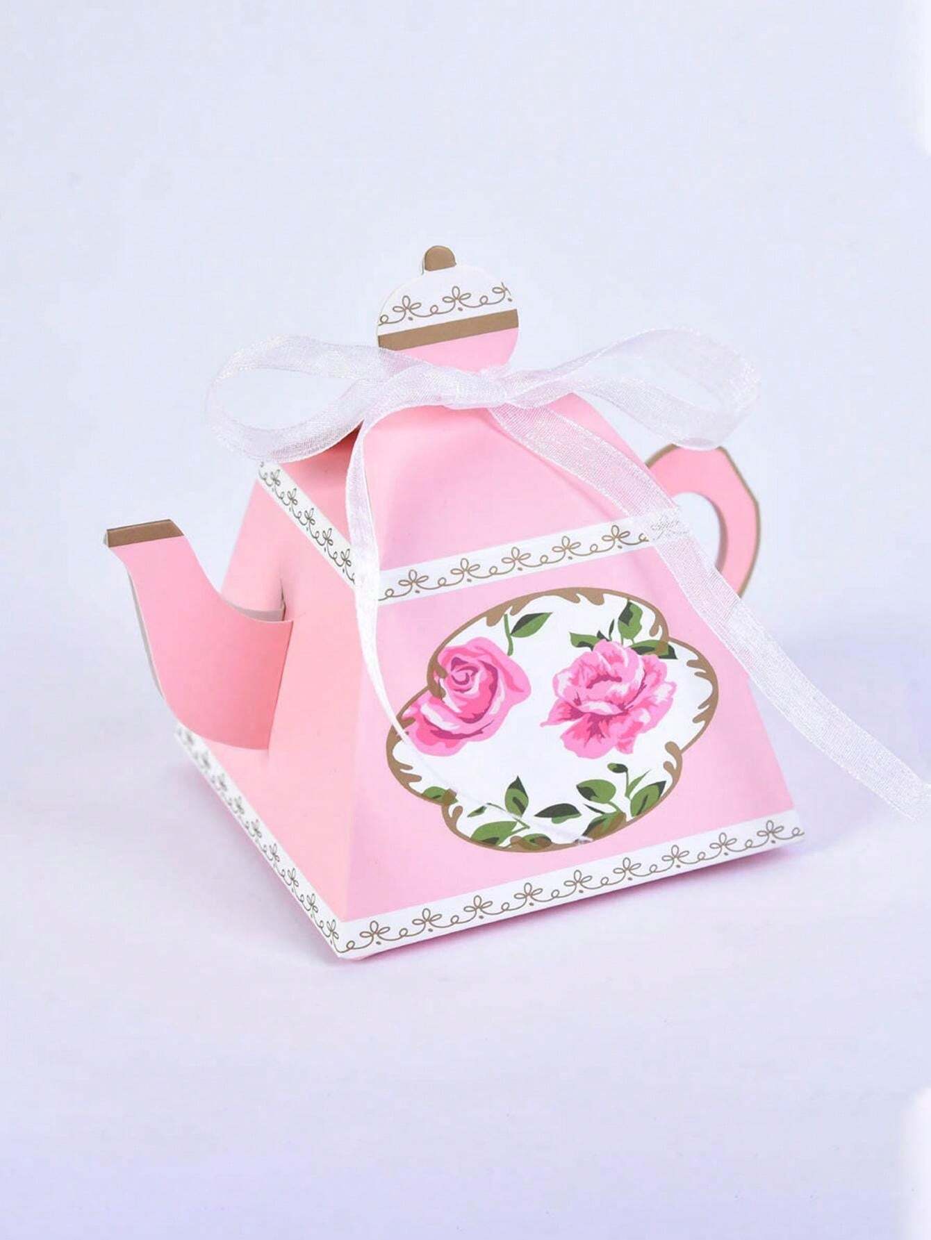10pcs/Teapot Candy Gift BoxRetro Floral Teapot Shape Party Favor Box