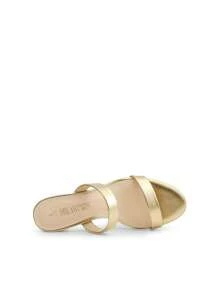 Women Minimalist Summer Mule Sandals, Open Toe Chunky Low Heeled Sandals - 金色 - 查看 5