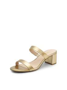 Women Minimalist Summer Mule Sandals, Open Toe Chunky Low Heeled Sandals - 金色 - 查看 1