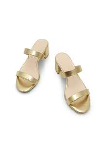 Women Minimalist Summer Mule Sandals, Open Toe Chunky Low Heeled Sandals - 金色 - 查看 2