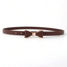 1 buc Curea subțire pentru femei cu cataramă cu fundă la modă, culoare solidă simplă și personalizată, potrivită pentru asortarea zilnică cu rochii, curea decorativă subțire pentru Ziua Îndrăgostiților, vara, școala