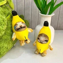 7.08in Creative Fun Cute Banana Cat Keychain Banana Cat Pendant Bag Key Can Be Hung In The Sound Bag Crying Sound Spoof - Multicolor - View 5