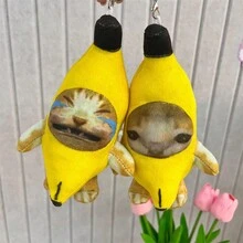 7.08in Creative Fun Cute Banana Cat Keychain Banana Cat Pendant Bag Key Can Be Hung In The Sound Bag Crying Sound Spoof - Multicolor - View 4