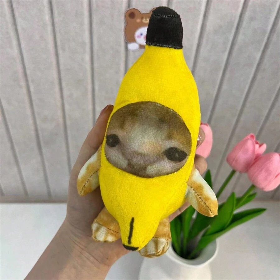 7.08in Creative Fun Cute Banana Cat Keychain Banana Cat Pendant Bag Key Can Be Hung In The Sound Bag Crying Sound Spoof - Multicolor - View 1
