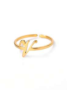 1 Stück Edelstahl Anfangsbuchstabe Buchstaben Ring für Frauen, goldfarbener modischer A-Z Buchstaben Fingerring, ästhetisches Hochzeitsschmuckgeschenk für Frauen