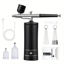 1套空氣噴槍連管道，小型空氣壓縮機套件，空氣噴槍，適用於美甲，化妝，蛋糕製作，繪畫，手工藝品等活動。最佳禮物，可供朋友和家人選擇（粉紅/黑色） - 彩色 - 查看 12