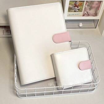 A5/A7 PU Binder Collect Book With 20pcs Sleeves Set 3inch 5inch Ring Postcards Organizer Book-White Pink Back To School,Back To School,School Supplies